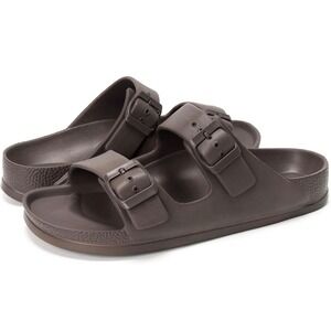 FUNKYMONKEY Womens Brown EVA Double Buckle Adjustable Slide Sandals Sz 10 NEW